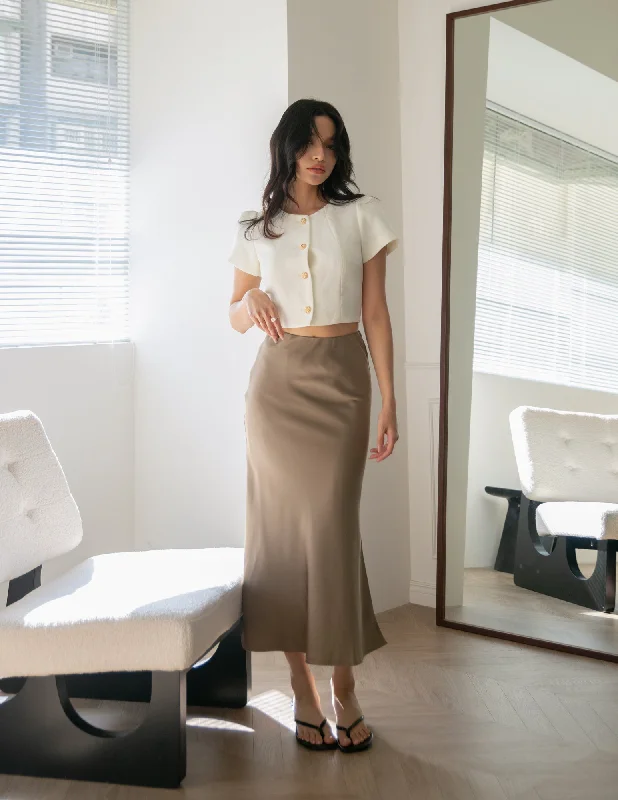 Juliet Satin Midi Skirt in Taupe