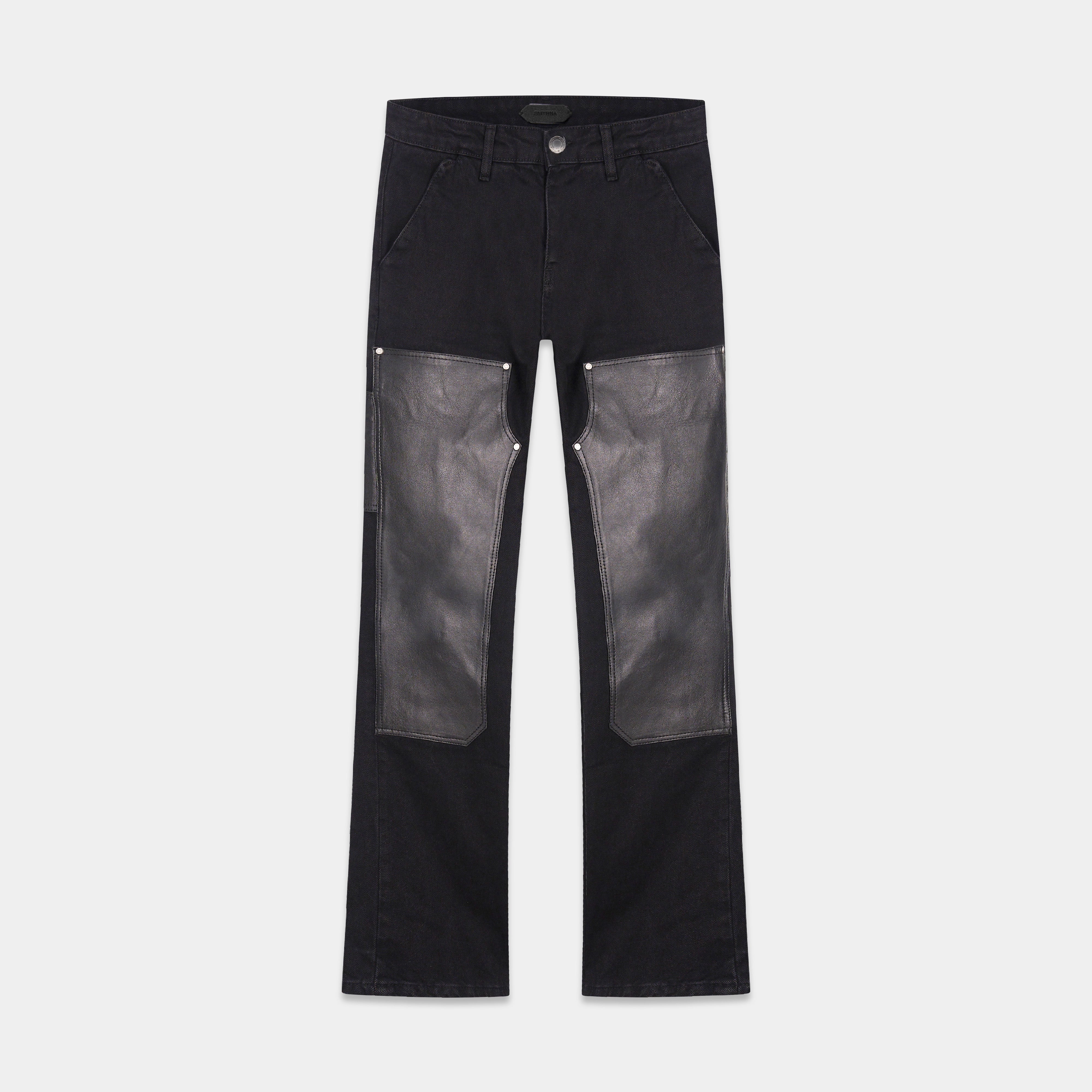 Leather worker jeans in black