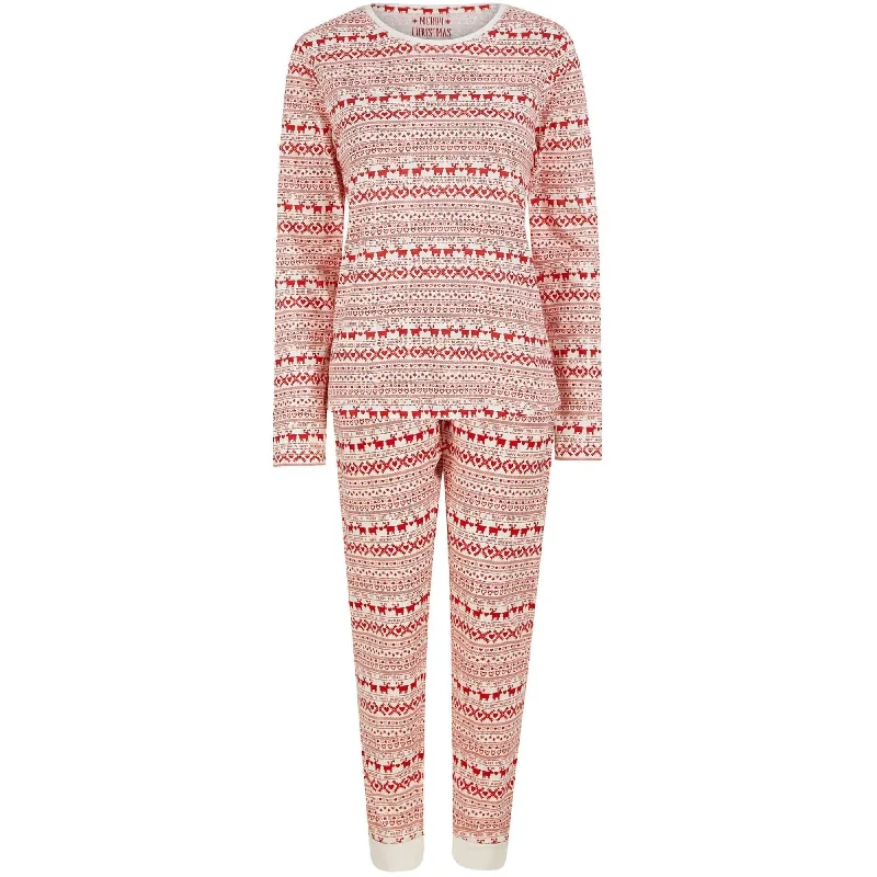 Christmas 2 Piece Vega Repeat Fairisle Womens Christmas Pyjama Set - White