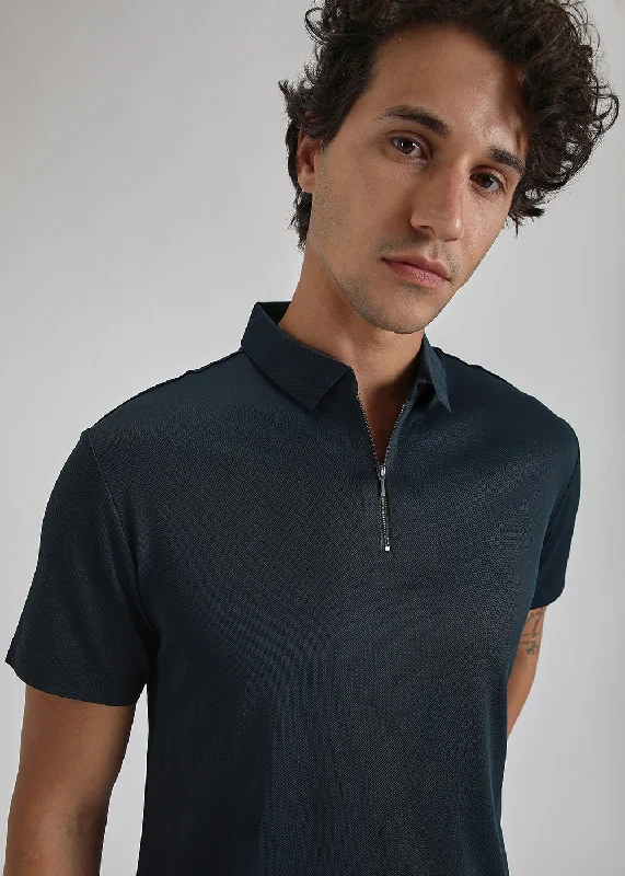 Blue Zipper Stitchless Polo T-shirt