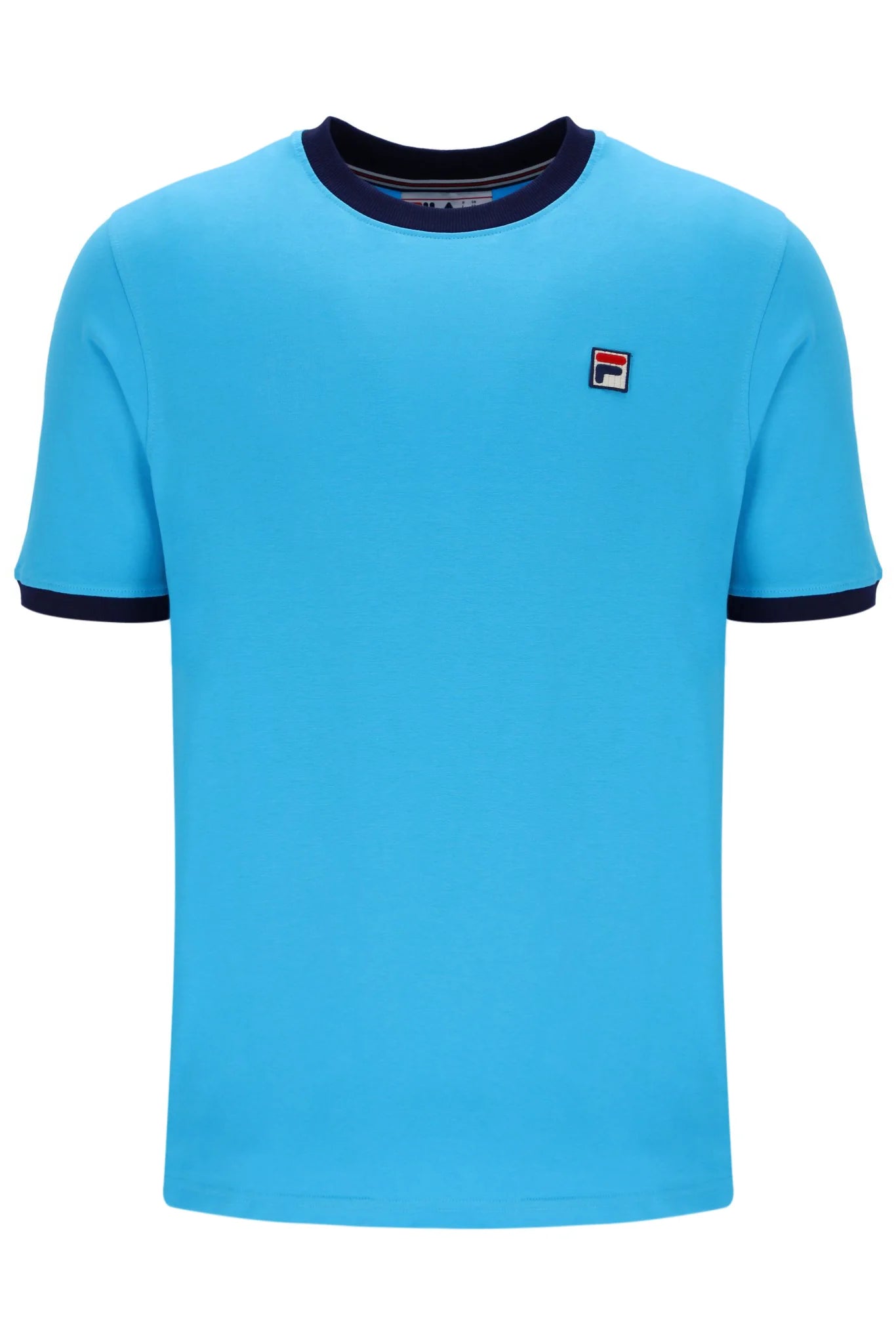 Fila Vintage Men's Marconi Essential Ringer T Shirt Cyan Blue / Fila Navy