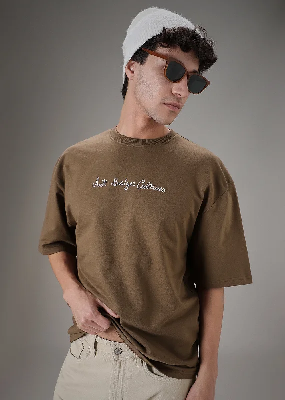 Minimalist Print Brown Oversized T-shirt