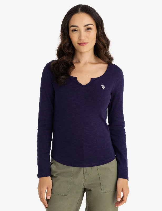 NOTCH NECK LONG SLEEVE T-SHIRT