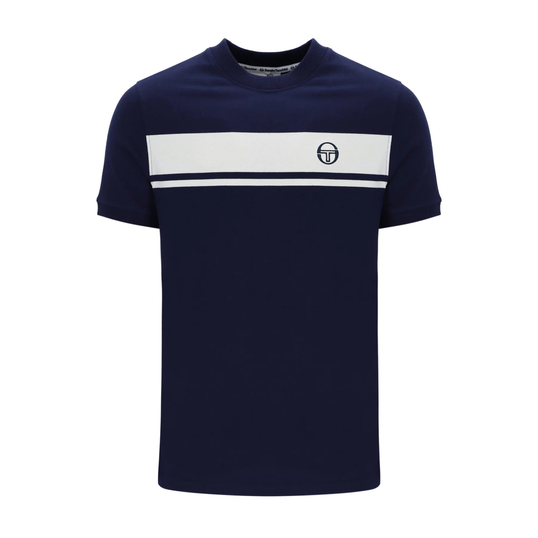 Sergio Tacchini Men's SS Master Crew Neck T Shirt Maritime Blue / Gardenia