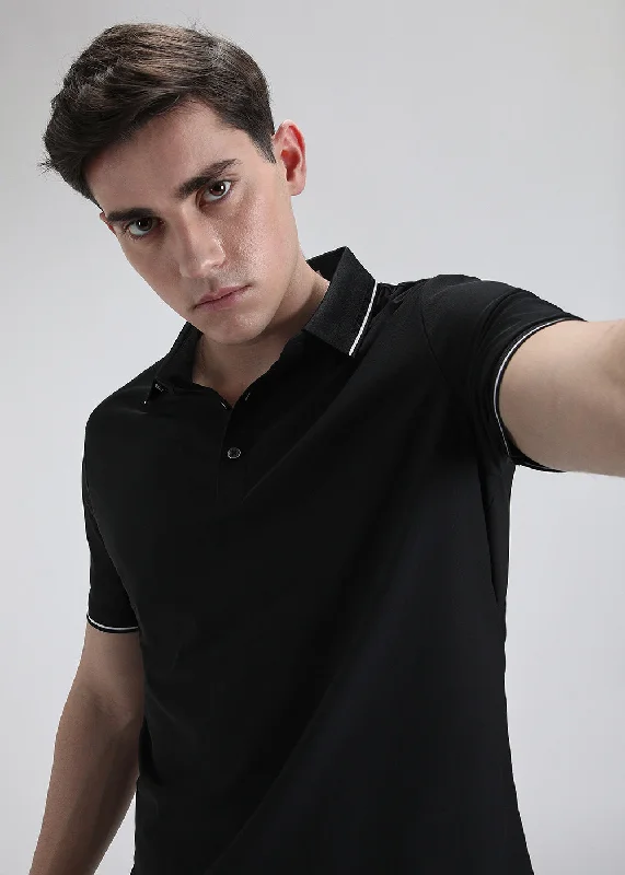 Soft Black Stitchless Polo T-shirt