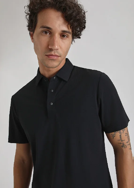 Textured Black Stitchless Polo T-shirt