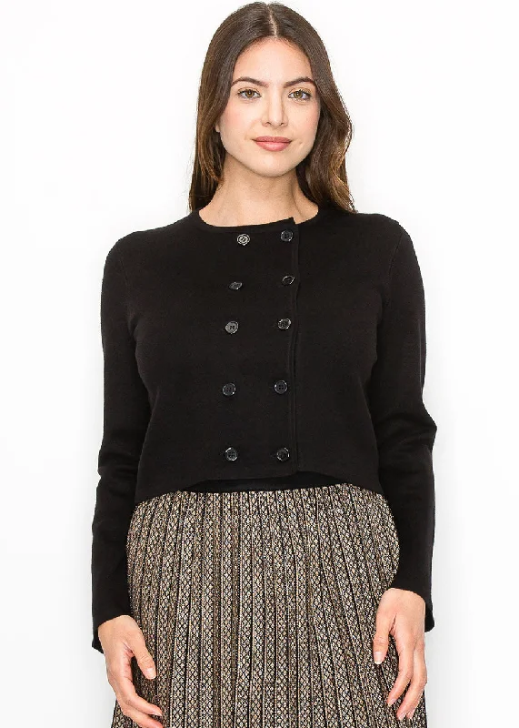 Black Double-Breasted Button Cardigan