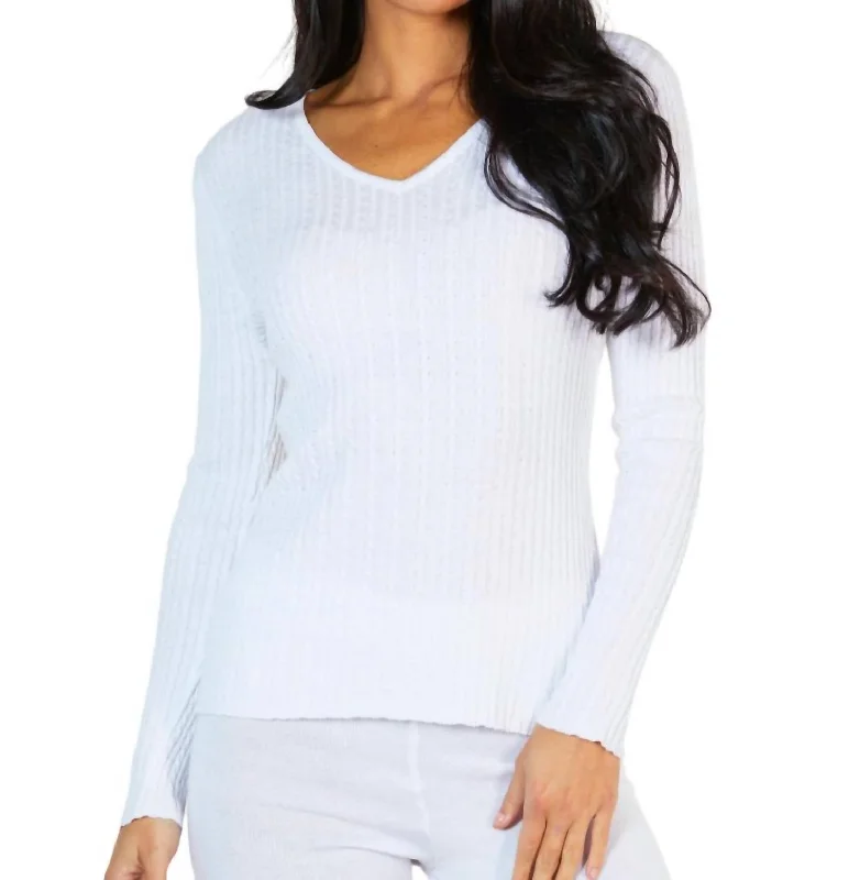 Braided V-Neck Sweater In White