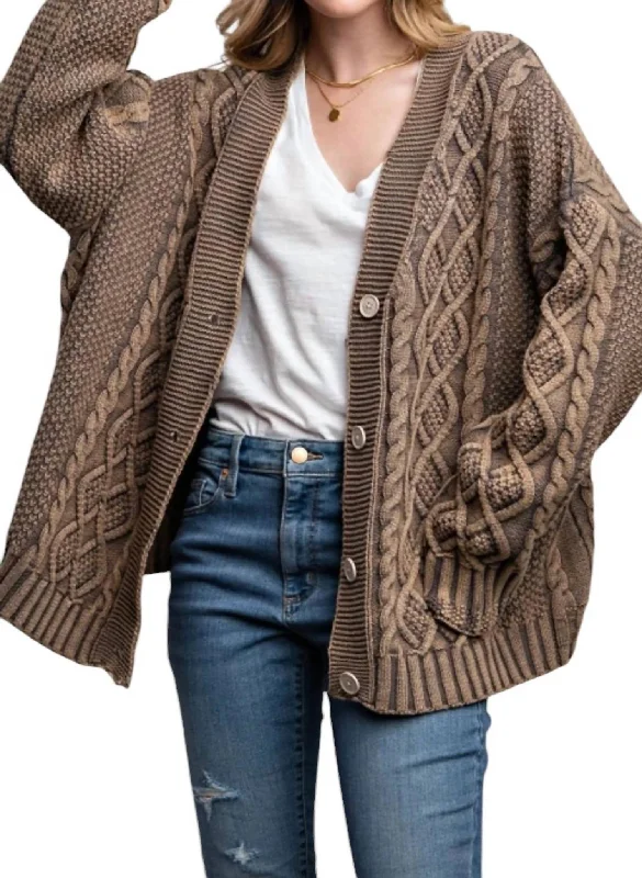 Cable Knit Cardigan In Washed Vintage