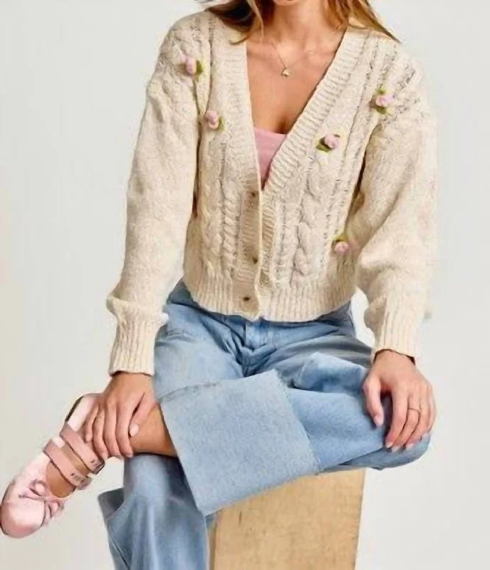 Charlotte Rosette Cardigan In Cream