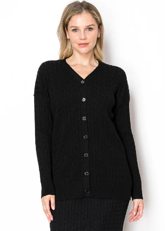 Classic Black Cable Knit Cardigan