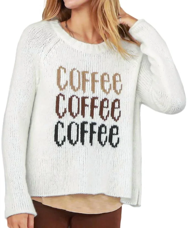 Coffee Raglan Crew Sweater In White