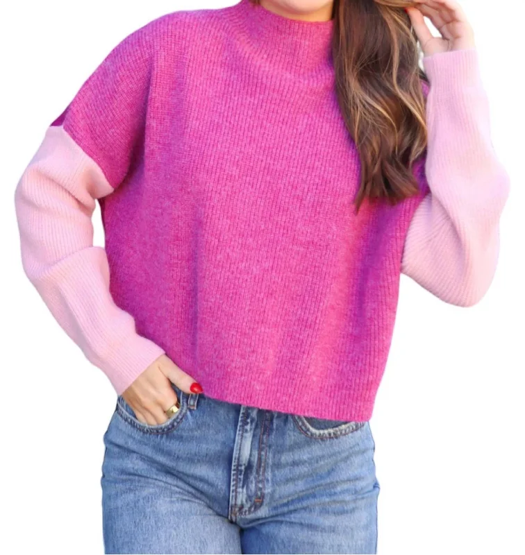 Colorblock Oversized Sweater In Magenta