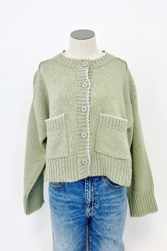 Darling Boxy Contrast Scallop Stitch Cardigan