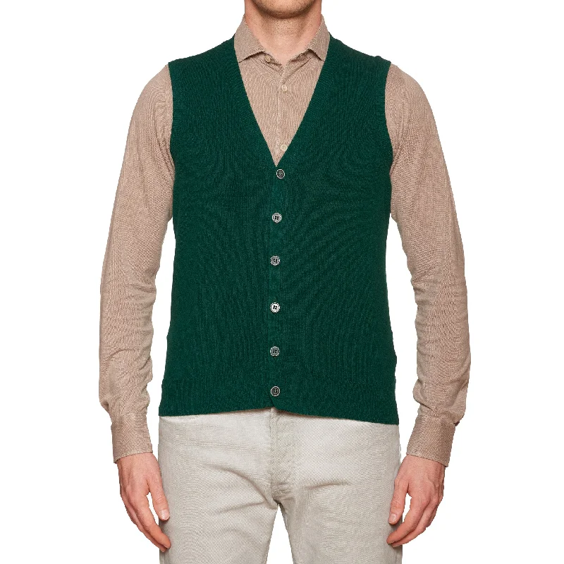 FEDELI Green Cashmere Sleeveless Cardigan Sweater NEW Slim Fit