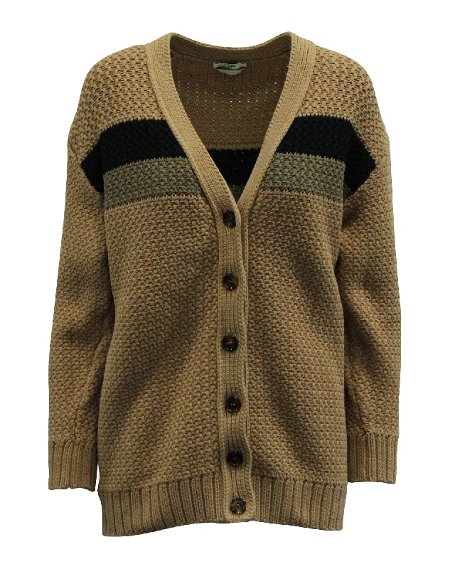 Fendi Chunky Stripe Boyfriend Cardigan in Brown Cotton