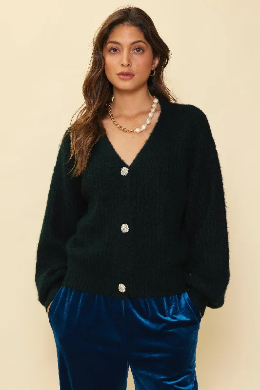 Hunter Green Jewel Cardigan