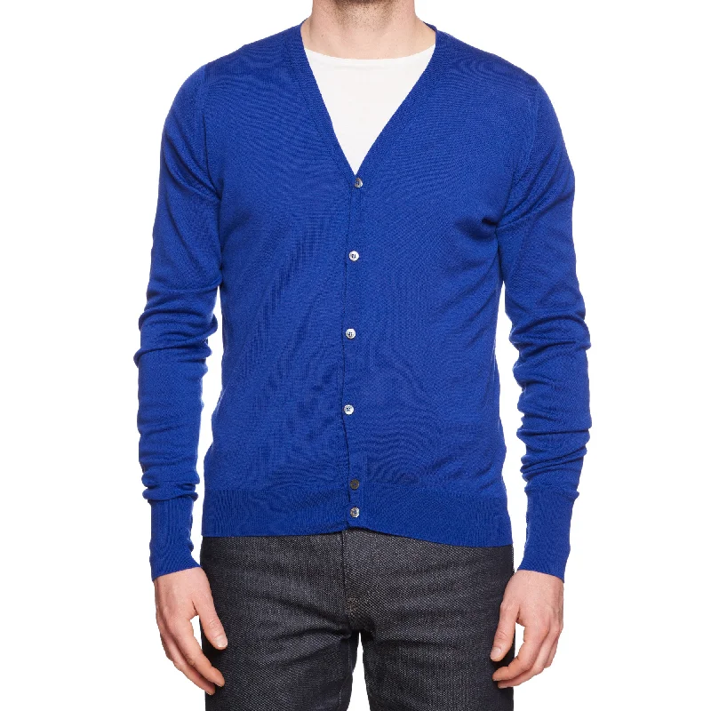 JOHN SMEDLEY Blue Merino Wool Cardigan Sweater EU 50 US M