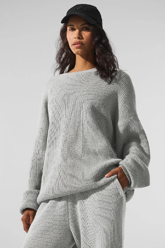 Domain Rib Knit Crew Sweater - Athletic Heather Grey