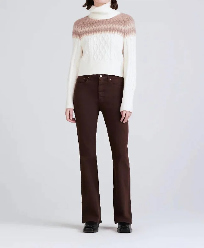 Marcella Cable Knit And Fair Isle Turtleneck Sweater In Ivory