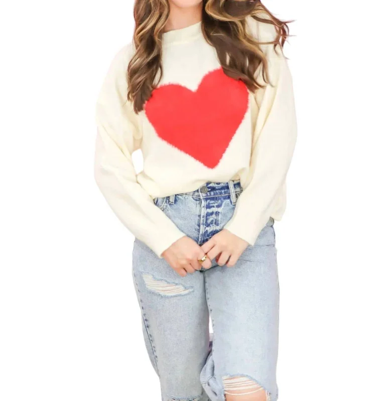 Missing You Long Sleeve Sweater In White/red