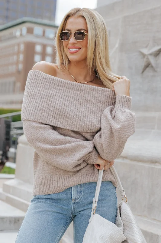 Mocha Off The Shoulder Ribbed Sweater