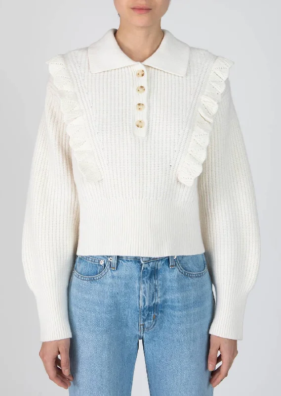 Noelia Collared Ruffle Sweater In Ivory