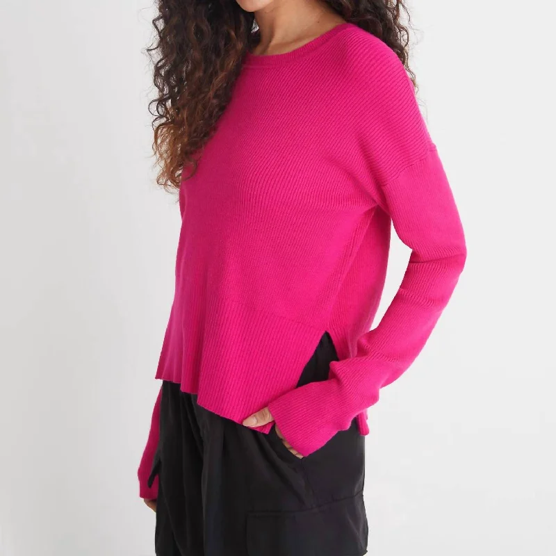 Nola Rib Crewneck Sweater In Fuchsia