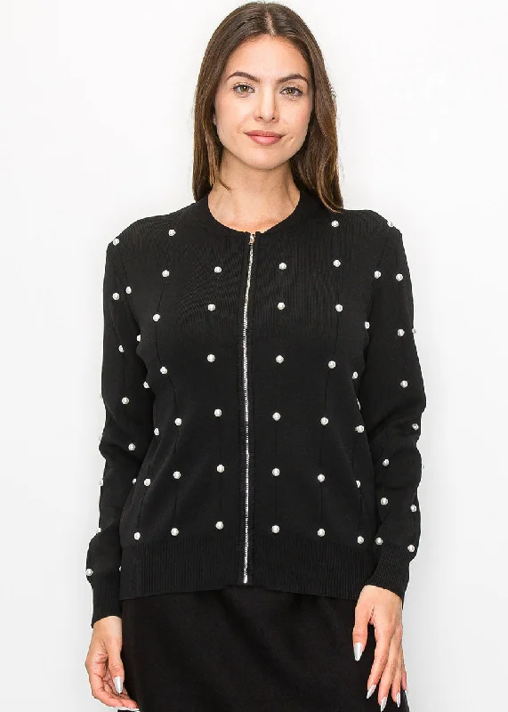 Pearl Embellished Black Knit Jacket