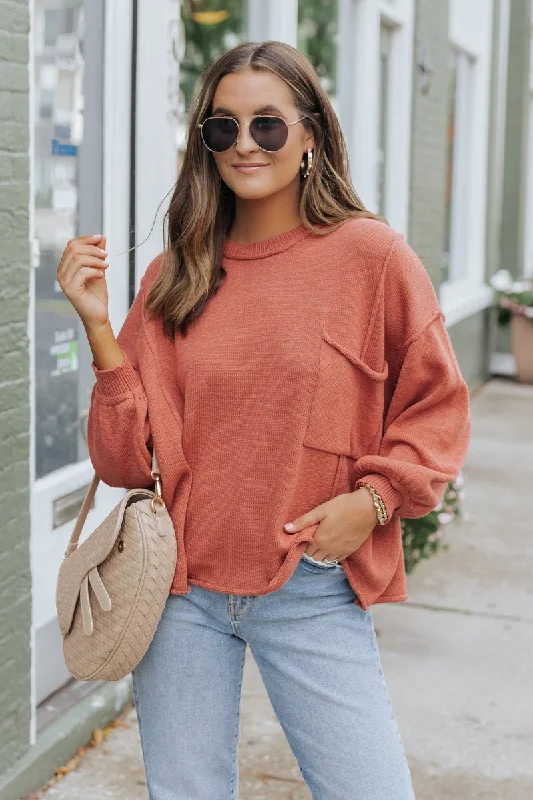 Rust Exposed Seam Pocket Sweater