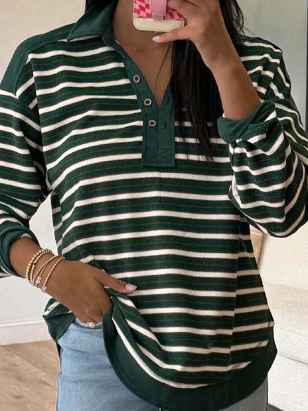 Stevie Striped Polo Sweater | Forest