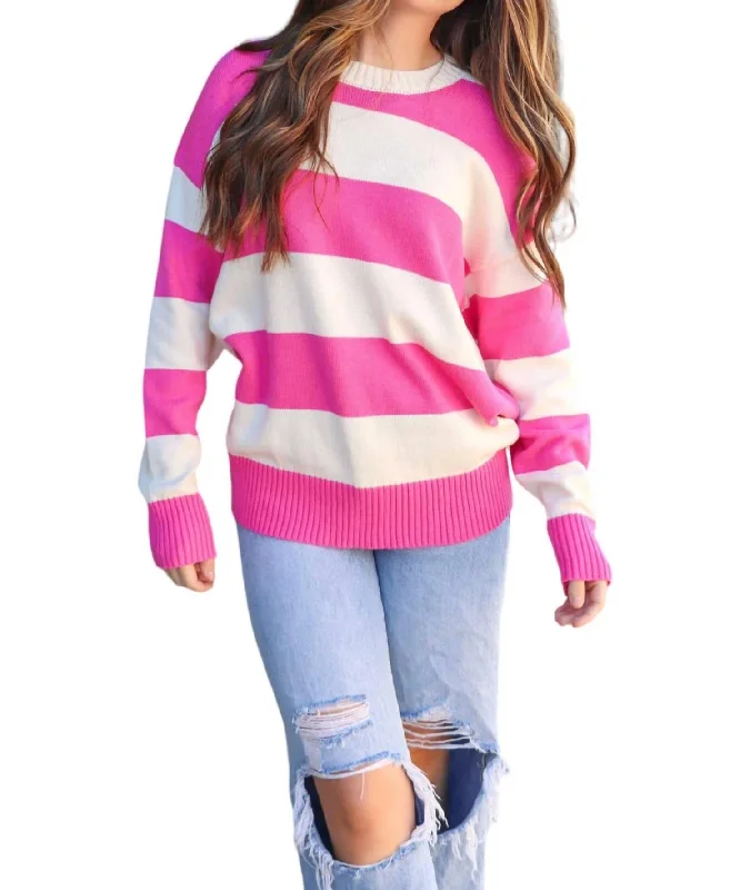 Striped Sweater In Cream/pink