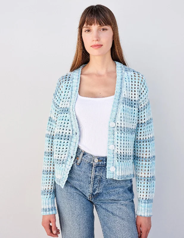 Sundry Boxy Crochet Cardigan in Aruba Blue