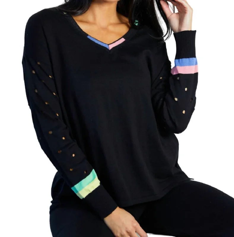 V-Neck Sweater In Black/multi