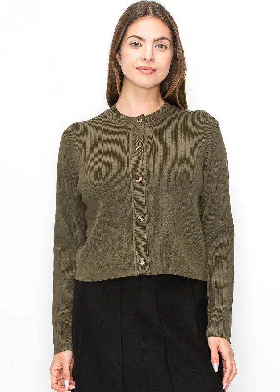 Versatile Olive Buttoned Cardigan