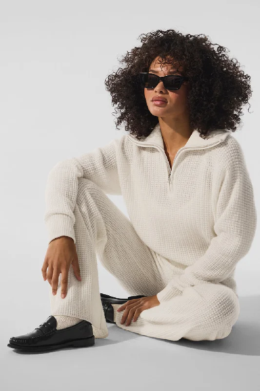 Cashmere Plush Waffle 1/4 Zip Pullover - Ivory