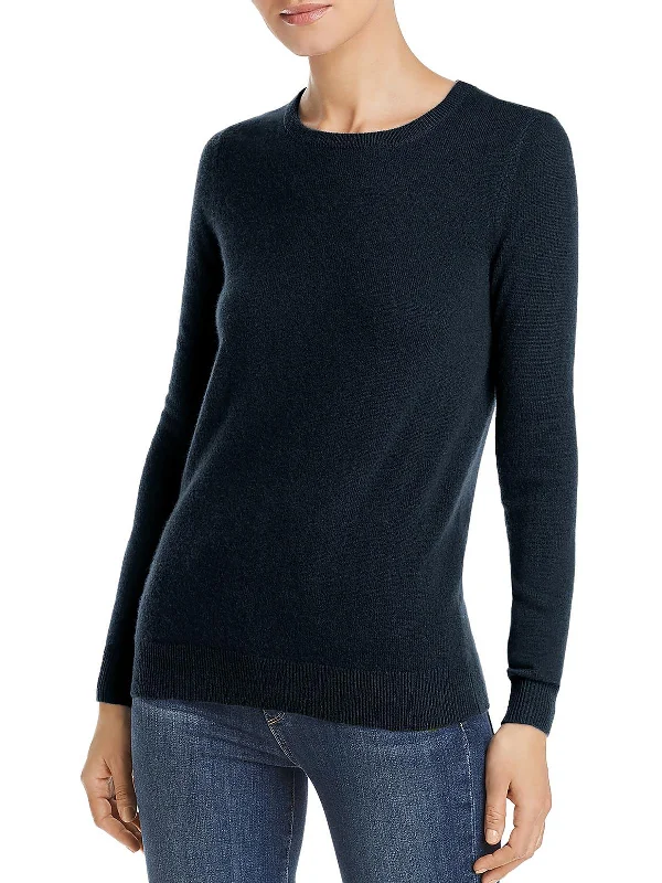 Womens Cashmere Ribbed Trim Crewneck Sweater