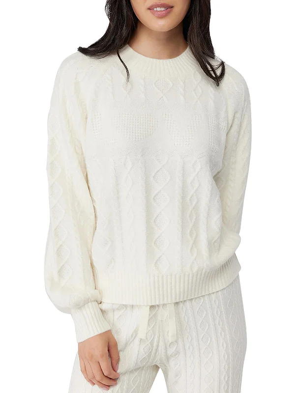 Womens Ribbed Trim  Cable Knit Pullover Sweater