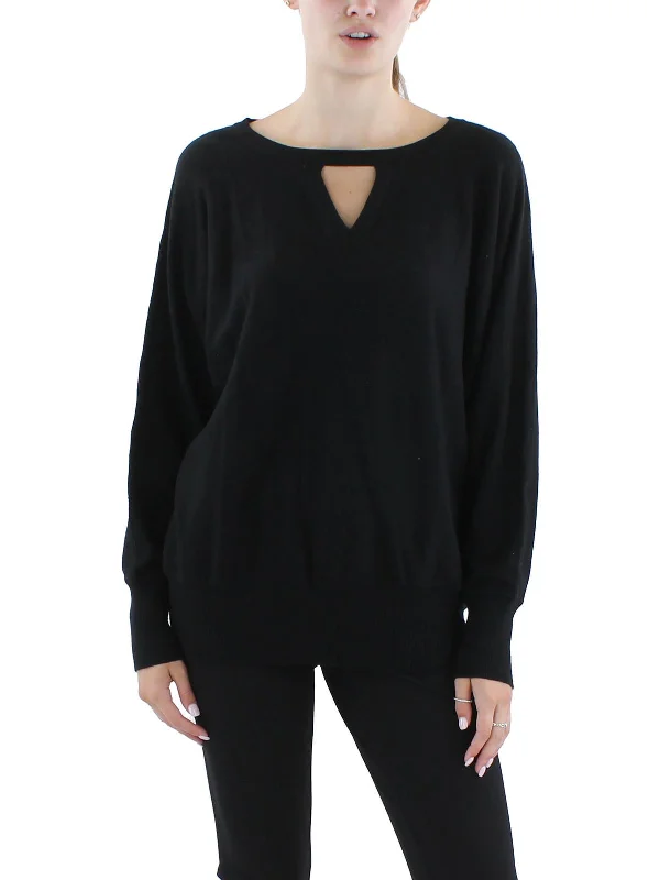 Womens Ribbed Trim Cut-Out Pullover Sweater