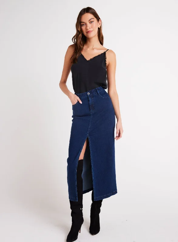 Gia Front Slit Maxi Skirt - Indigo Twilight Wash