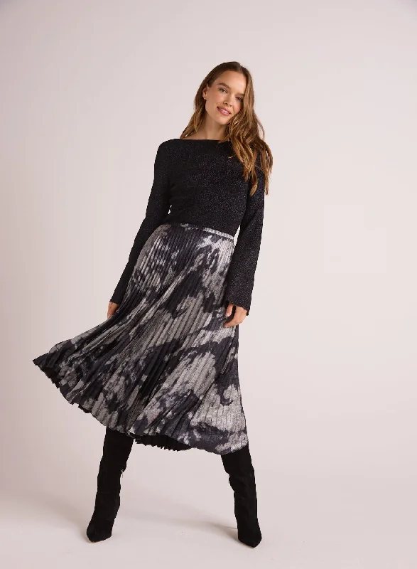 Hand Pleated Midi Skirt - Silver Dye Print