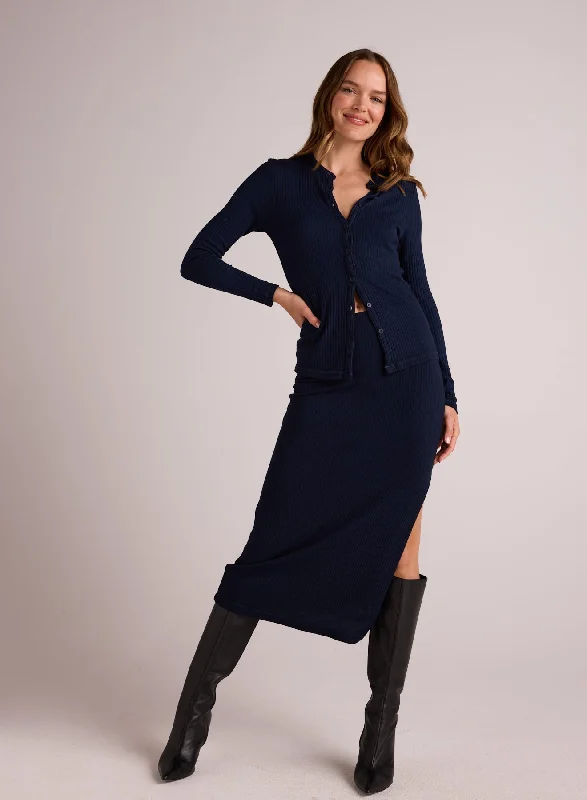 Clean Waist Knit Skirt with Side Slit - Navy Storm