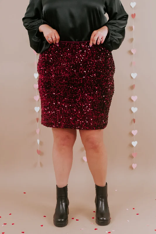 Dress To Impress Sequin Mini Skirt, Wine