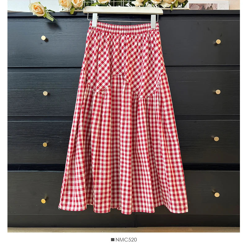 Grid De Mujer Patchwork Skirts For Women A-line High Waist Korean Fashion Casual All-match Female 2024 Summer Dropshipping