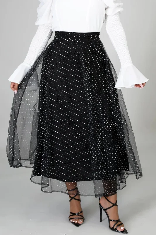 High Waist Polka Dot Mesh Skirt