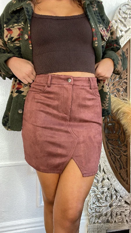 Isn't She Lovely Suede Mini Skirt, Wine