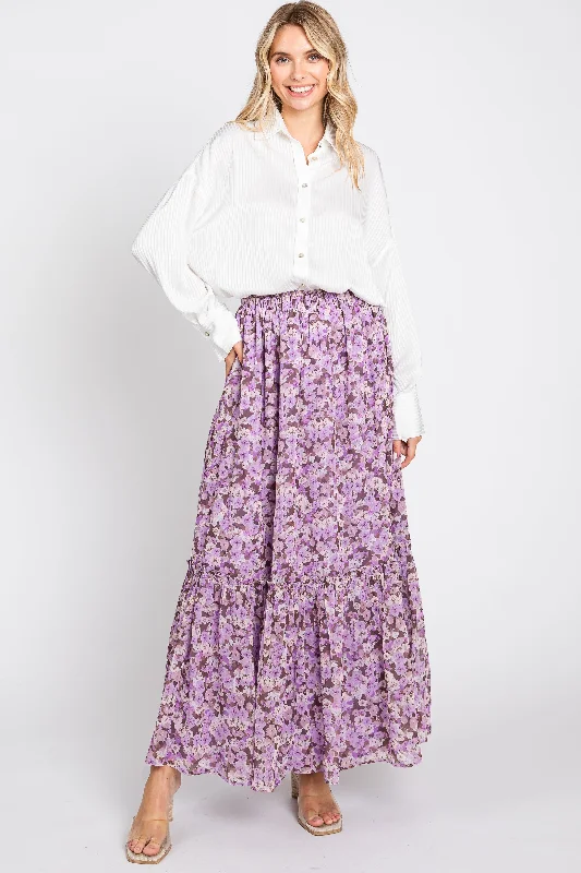 Lavender Smocked Waist Tiered Maxi Skirt