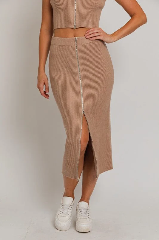 Sip and Savor Zipper Front Midi Skirt