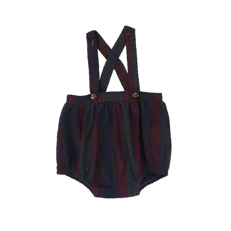 Analogie By Lil Legs Suspender Bubble Bloomers Burgundy Plaid