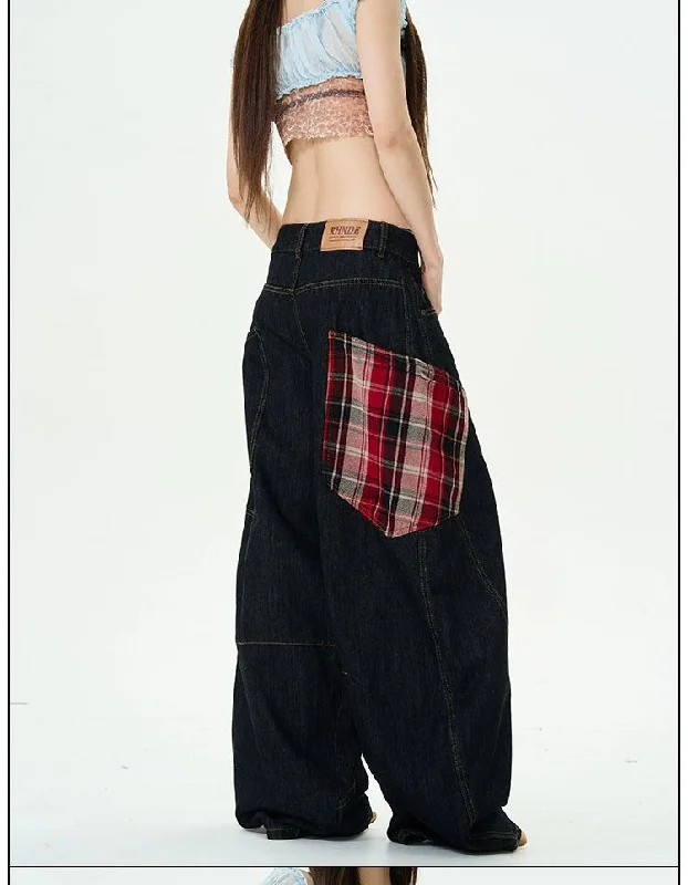 Plaid Patched Loose Jeans